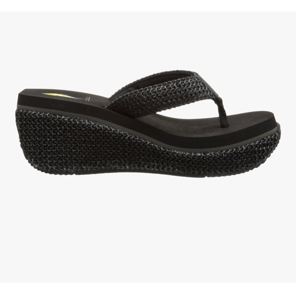 Volatile Womens Black Woven Platform Wedge Flip Flop Sandals Size 11